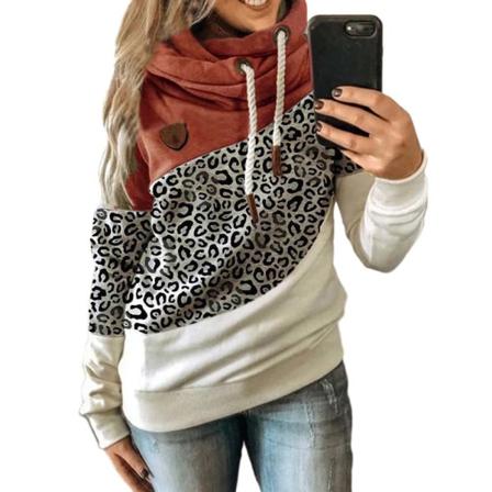 Hettegenser for kvinner med rullekrave genser hettegenser sports camo genser Leopard + orange L