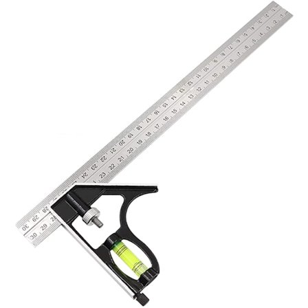 Justerbar vinkelmåler i rustfrit stål med vaterpas, 45°/90°