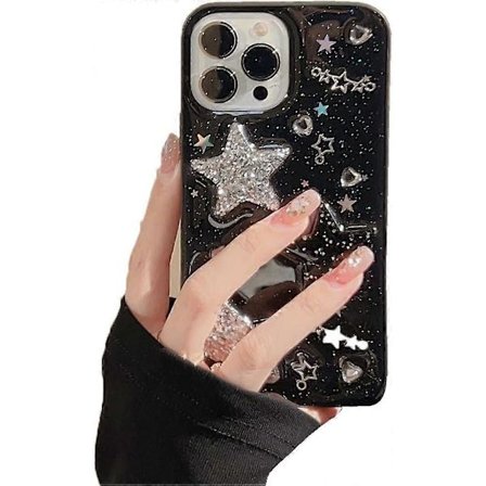 iPhone 13 Kuori Bling Tähdet 3D Sydämet Timantti Kimalteleva Tähti Glitteri Y2K Spark Ylellinen Tyttömäinen Esteettinen Henkilökohtainen Design 