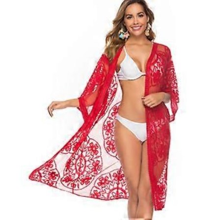 Dame Bikini Cardigan Lang Strand Cover Up Bikini Strand Cardigan Blonde Hvid Strand Cover Up (multi valgfri) (rød)