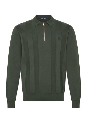 Fred Perry Tonal Stripe Knitted Shirt - Green - XXL