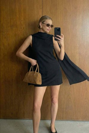 Felicia Wedin x NA-KD Scarf Detail Satin Mini Dress - Studenterkjoler - Sort - EU 38