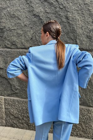 NA-KD Classic Oversized Twill Blazer - Lang Blazers - Blå - EU 36