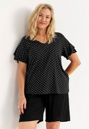 Cellbes of Sweden - Mönstrad trikåtopp - svart / vit / prickig - för damer - 46/48
