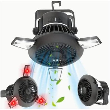 Solcelledrevet Campinglampe, Campingventilator – USB & Solopladning, SOS-tilstand, Nødoplader til Strømforsyning