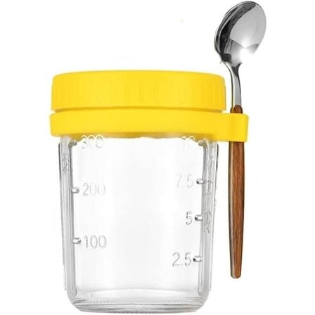 Glasburkar för Mason Overnight Oats med lufttät lock och skedar, 12 oz återanvändbara behållare med måttmarkeringar