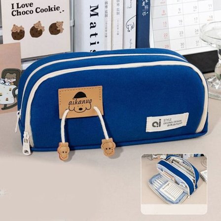 Kawaii koiran kynälaukut Canvas kynäpussi SININEN