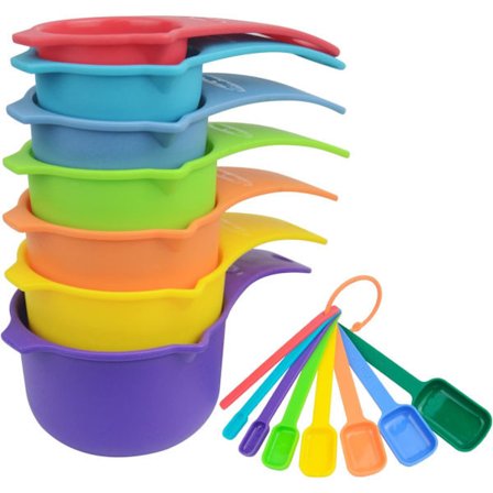 Premium Färgglada Plastmätkoppar & -skedar Set 15 st, Mätkoppar för Bakning, Mätskedar Set för Torra och Flytande Ingredienser