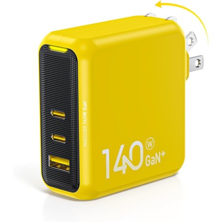 Magcube 140W USB C -laturi PD3.1 3-porttinen GaN+ kannettavan tietokoneen seinälaturi 100W pikalatausvirtalähde kokoontaitettavalla pistokkeella 
