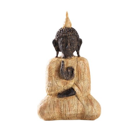 Sydostasiatisk Buddha Skulptur Staty Figur med Trä-Look Finish, Resin Zen Stil Ornament för Heminredning, Konstnärlig Rustik Meditationsdekoration