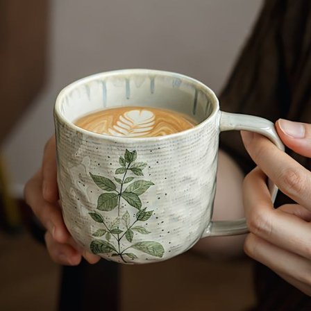 Japansk-inspireret keramikkrus med blomsterdesign - ridsefast, genanvendelig kaffe- og yoghurtkop til hjemmebrug