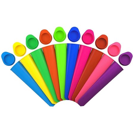 10-pack Silikon Glassformar, Glasspinnar Formar med Lock, Livsmedelskvalitet, BPA-fria - Glassmaskin för Dina Barn (10-pack, Färgrik)