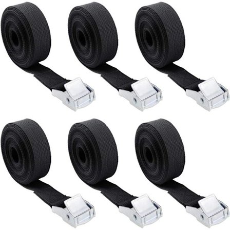 Klø-rem Spændrem Fastgørelsesrem til Motorcykeltransport, Lastbilspændrem, Maksimal Belastning 250 kg 6 Styk ved 2,5 cm x 5 m (Sort)