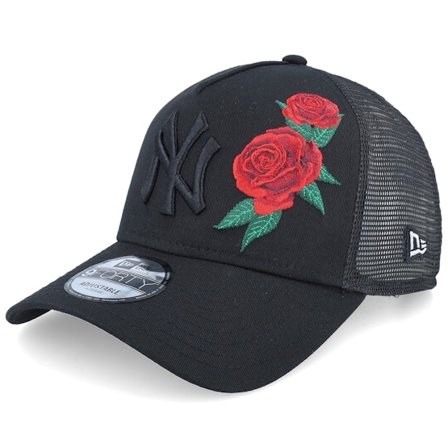 New Era - MLB Svart trucker Caps - Hatstore Exclusive x New York Yankees Rose 9FORTY Black A-frame Trucker @ Hatstore