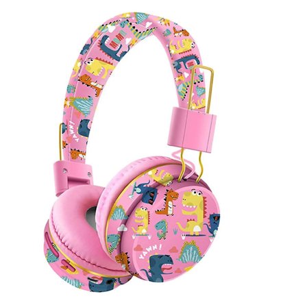 Trådlöst Bluetooth-headset med mikrofon Dinosaurie Djur Stereo Musik Hörlurar TF-kort Hörlurar för barn-Rosa(Rosa)