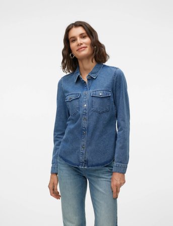 Vero Moda Vmjennie Ls Denim Shirt Mix Ga Noos - Blue - XS