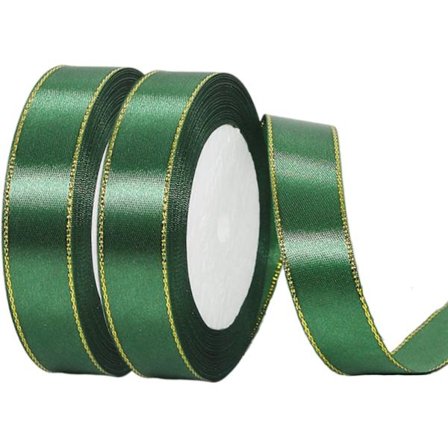 2 Ruller 20mmx22m Grøn Bånd med Guld Kant, Jule Dobbeltsidet Satinbånd Rulle til Håndværk DIY, Julebånd til Gaveindpakning