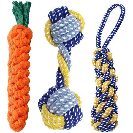 Hundeleke - Renser tenner - Knute- og gulrot-design - Slitesterkt flettet bomullstau - Break