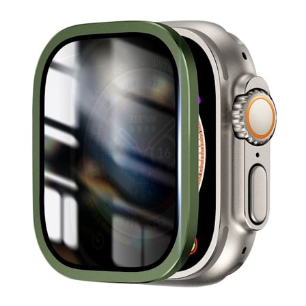 Apple Watch Ultra 49 mm / Ultra 2 49 mm aluminiumslegert urkasse med antispion herdet glassfilm - Grønn