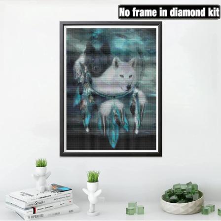 Gör-det-själv 5d diamond painting Dreamcatcher Wolf Kompletta tillbehör, djurbroderimålning