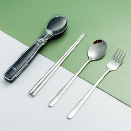 Kannettava ruostumattomasta teräksestä valmistettu setti kotelolla Kestävä haarukka lusikka syömäpuikot koti toimisto retkeilyyn
