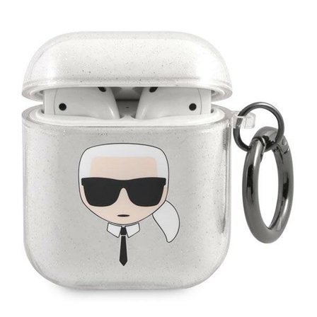 Karl Lagerfeld Glitter Karl's Head-etui til AirPods 1/2 - sølv