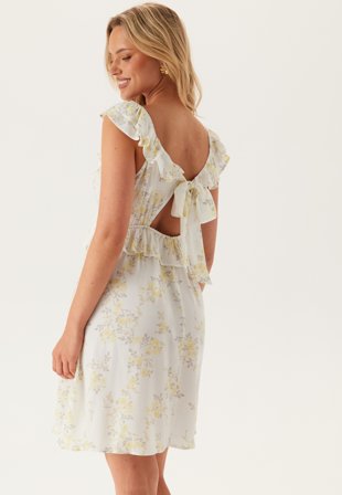 Bubbleroom - Frill Viscose Dress Short - Yellow/Floral - Kläder