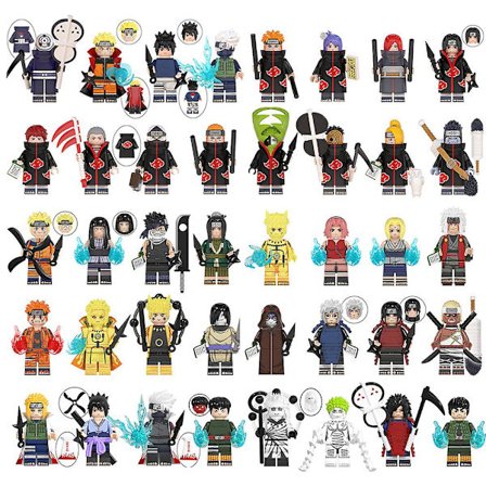 40 stk. Naruto minifigur byggeklodser Uzumaki Naruto Uchiha med jordflag Træ Kakashi plug-in legetøj{EE}