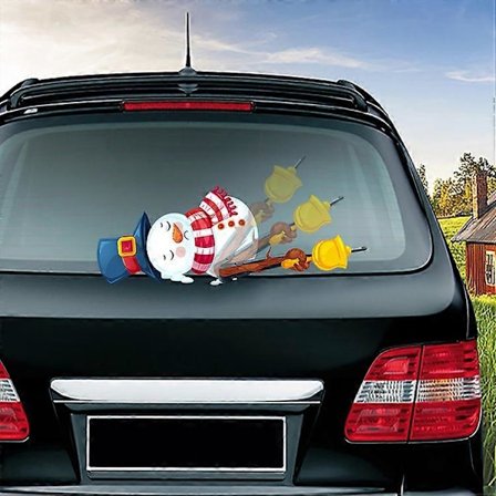Bagrude Visker Mærkat Jule Snemand Vinkende Visker Sticker 3d Animeret Sjov Jul (hældende snemand)