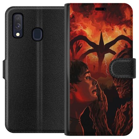 Kompatibelt Lommeboketui til Samsung Galaxy A40 Mörk fantasyscen med människa och demonisk varelse i eldigt landskap med övernaturlig kraft