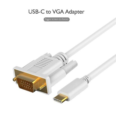 1.8m Type-c Til Vga Kabel Bærbar Høy Klarhet Hvit Hann Til Hann Usb-c Til Vga Kabeladapter For Kontor