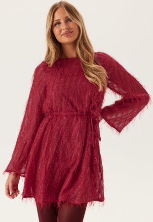 VILA - Vifeather L/S O-NECK SHORT DRE - Racing Red - Kläder - - Bubbleroom