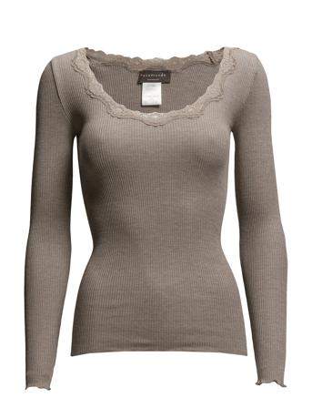 Silk T-Shirt W/ Lace T-shirts & Tops Long-sleeved Grå Rosemunde