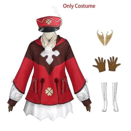 Game Genshin Impact Cosplay Klee Cosplay Dräkt Peruk med Hatt Full Set Söt Loli Klänning Klee Peruk Hår - Perfet