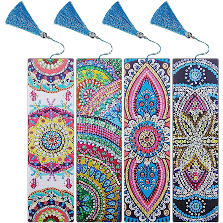 2024, 4 st diamantmålning bokmärke DIY bokmärke med tofsar för julklapp studentgåva