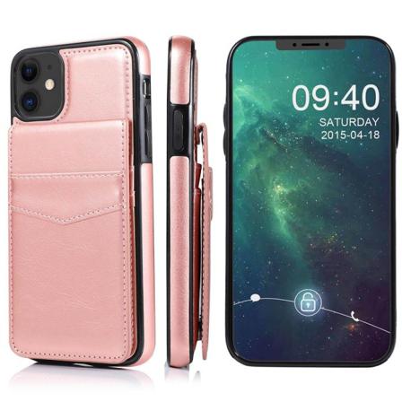 iPhone 12 - Praktiskt Skal med Korthållare LEMAN Roséguld