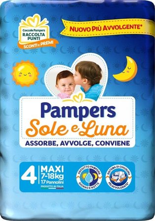 Pampers Sole e Luna Pannolini Taglia 4 Maxi (7-18 kg) 17 Pezzi