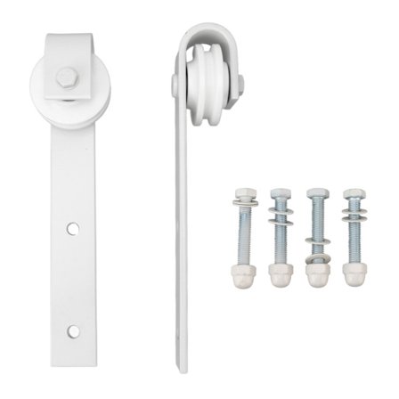 1 par skyvedørsbeslag i karbonstål med hengende skinne, ruller, trinser og hjul for arbeidsrom, soverom, stue - Hvit