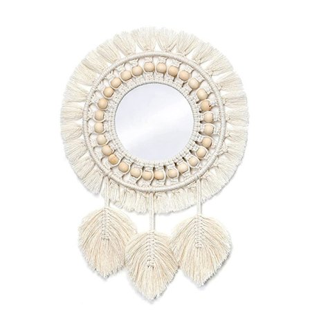 Vägghängd spegel med kant rund dekorativ spegel, med