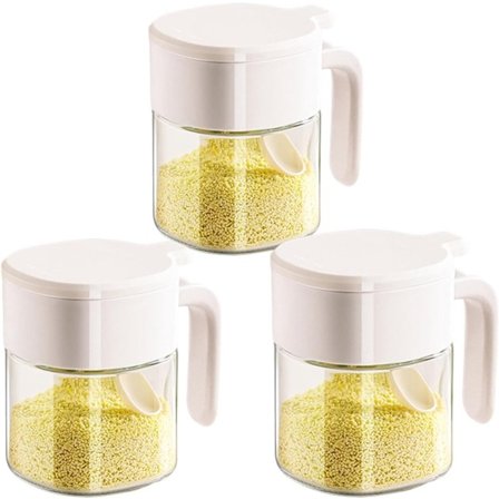 ING ss maustepurkit, ss suola- ja pippurisirottimet, lusikoilla, 360 ml tilavuus, keittiön maustepurkit (3 kpl), valkoinen