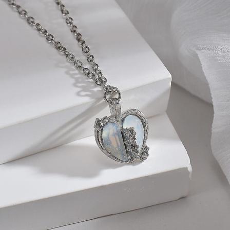 Gotisk Vintage Hjerte Hengesmykke Kragebeinkjede Choker Kompatibel Kvinner Jente Punk Kpop Y2k Elegant Månestein Smykker Gaver01 sølv