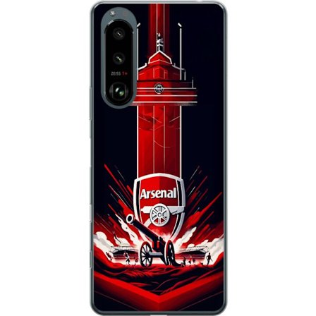 Yhteensopiva Puhelinkuori Sony Xperia 5 III Arsenal-embleemi, jossa tykki ja stadionmotiivi voimakkaassa punaisessa ja valkoisessa urheilusuunnittelus