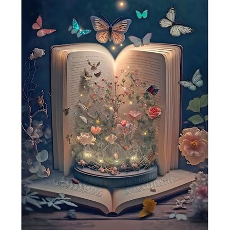 Sommerfugl i bog Diamant Kunst Sæt til Voksne, Fuld Bor Blomster Diamant Maleri Sæt til Begyndere, DIY Bog Diamant Dots Sæt til Hjemmekunst Dekoration