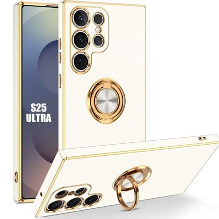 Coque til Samsung Galaxy S25 Ultra - Silikonebeskyttelse med Drejelig Ring - Hvid