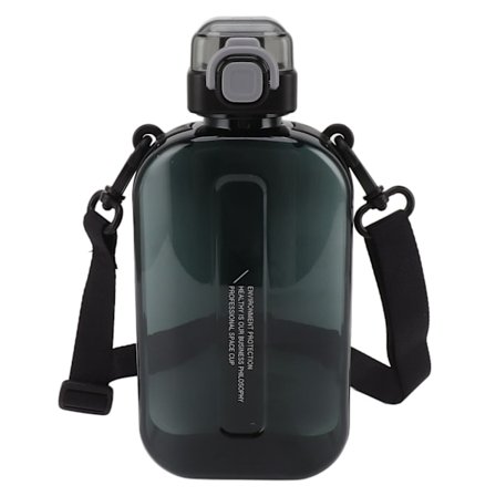 Platt vattenflaska 750 ml Slim PC Silikon läckagesäker med rem Platt dricksflaska för sport utomhusaktiviteter Svart