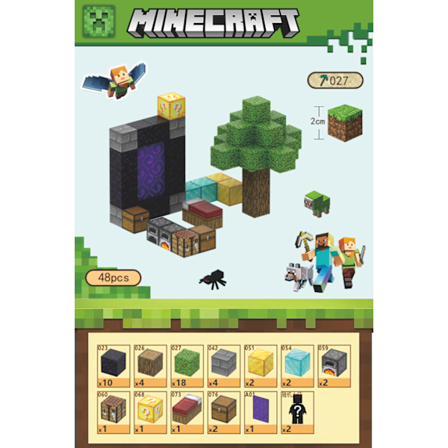 Minecraft Byggeklodser, Magnetiske Byggeklodser Legetøj - Teleportationshus 48 Klodser, 2 Figurer