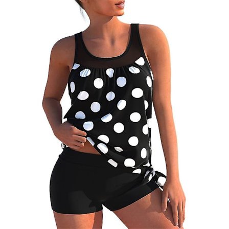 Stylish Tankini Set for Women with Boyshorts - Perfect for Beach or Pool XL Black White Polka Dot