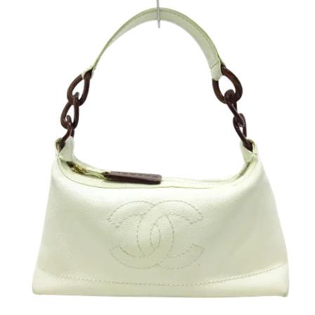 Chanel Vintage Pre-owned Leather handTass , Wit , Dames , Maat: ONE Size Vintage Tassen