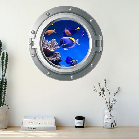 Sæt med 2 vægklistermærker 35x35cm, 3D kighul undervands skildpadder d