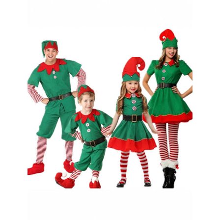 Familie Julealv Kostyme Grønn Polyester Cosplay Voksen Barn Sett